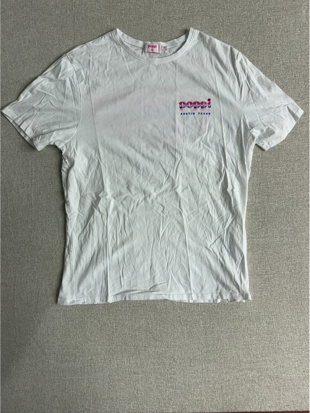 Poppi Soda Mens Medium White The Ultimate Soda Serve Graphic T-Shirt Austin TX